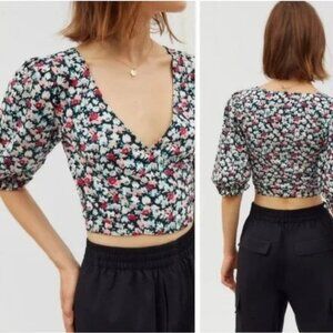 Urban Outfitters Floral Puff Sleeve Crop Top